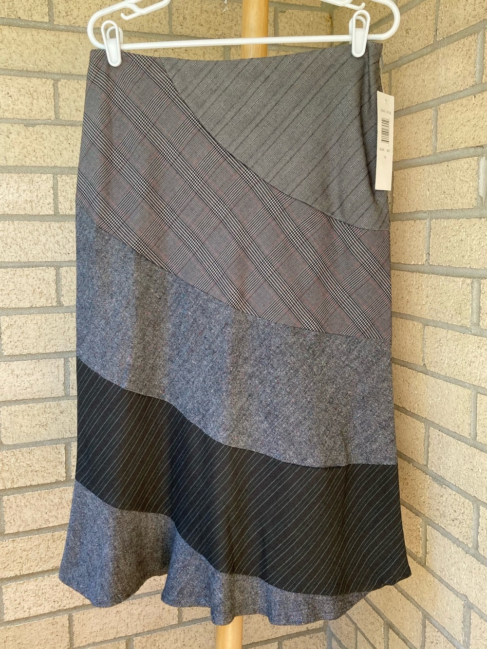 Vintage Allison Taylor Gray Mixed Prints Patchwork Striped Skirt Size 10 NWT - Picture 13 of 17